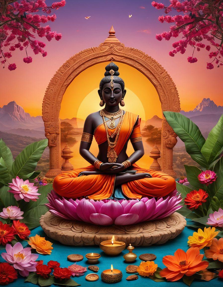 A vibrant collage showcasing Indian cultural elements intertwined with symbols of sexual wellness, such as traditional textiles, ancient sculptures, and modern wellness symbols. Include a serene backdrop of Indian landscapes, adorned with blooming flowers and soft lighting, capturing a sense of balance between tradition and modernity. Illustrate harmony, positivity, and openness towards sexual wellness. rich colors, super-realistic, cultural fusion.